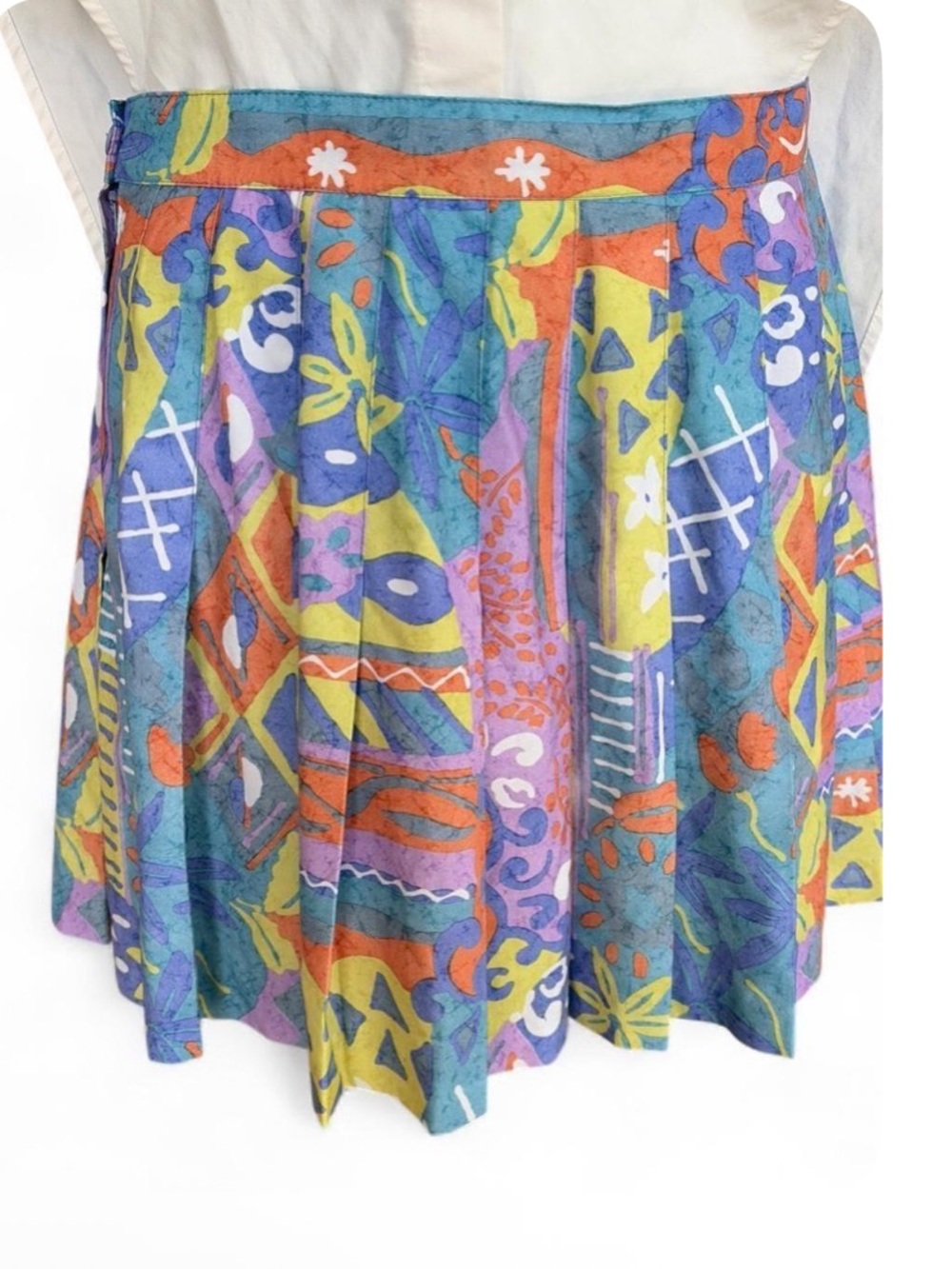 Vintage Colorful Abstract Print Pleated Skirt